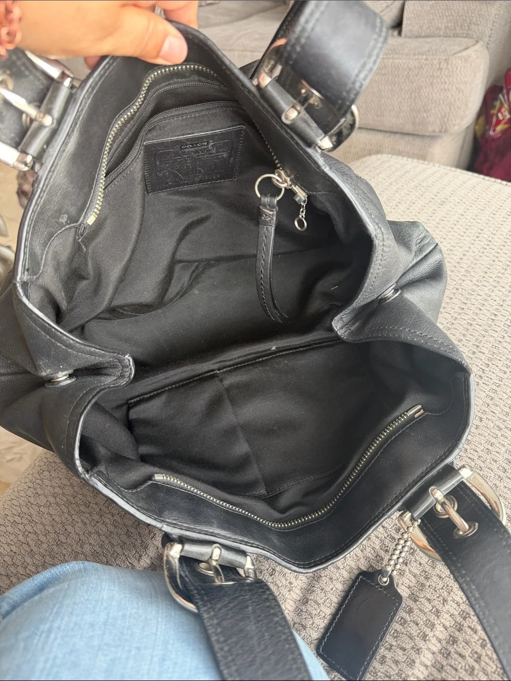Classic Black Leather Hobo Tote with Silver Accents